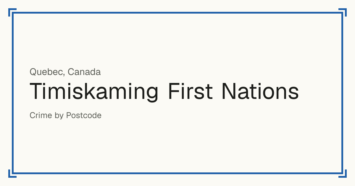 Timiskaming First Nations, Canada: recorded crime per 100,000 people by type and a Safety score from 1 to 10 compared with other places in the same country or state.