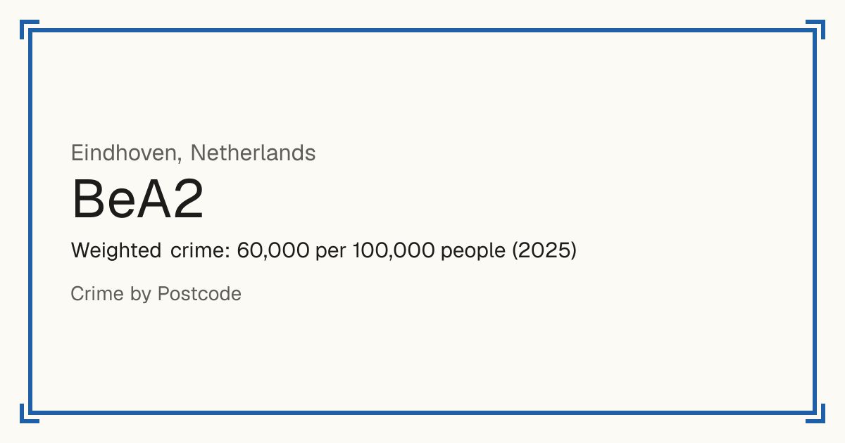 BeA2, Netherlands: Weighted crime: 60,000 per 100,000 people (2025).