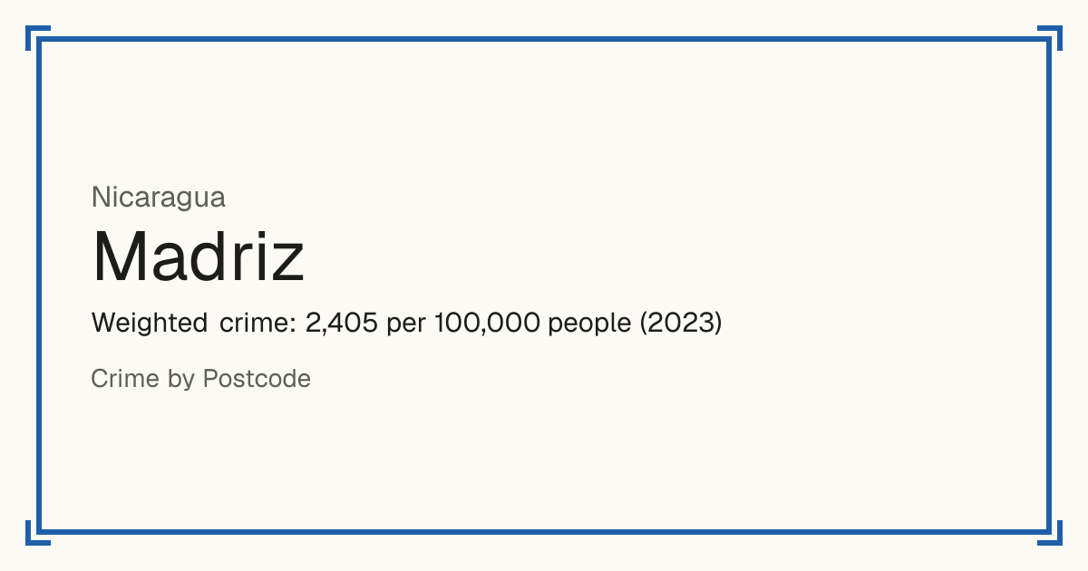 Madriz, Nicaragua: Weighted crime: 2,405 per 100,000 people (2023).