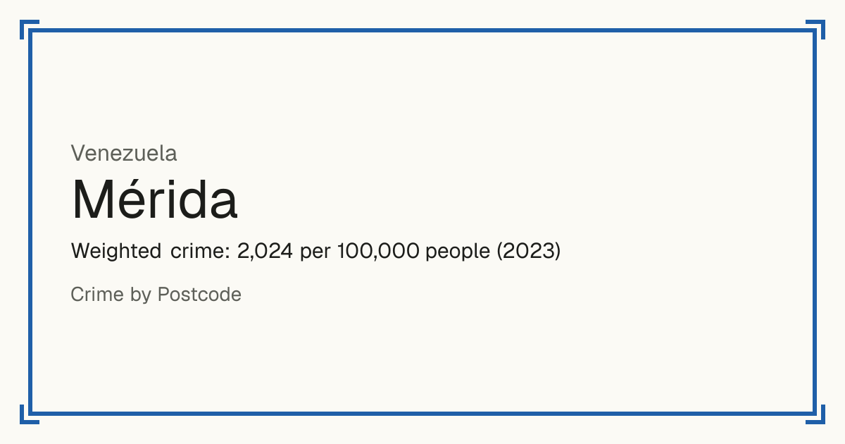 Mérida, Venezuela: Weighted crime: 2,024 per 100,000 people (2023).