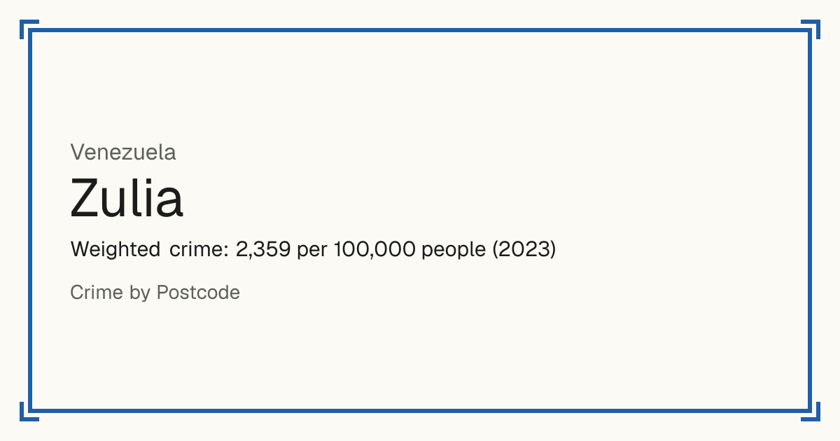 Zulia, Venezuela: Weighted crime: 2,359 per 100,000 people (2023).