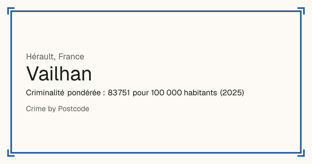 Vailhan, France: Criminalité pondérée : 83 751 pour 100 000 habitants (2025).