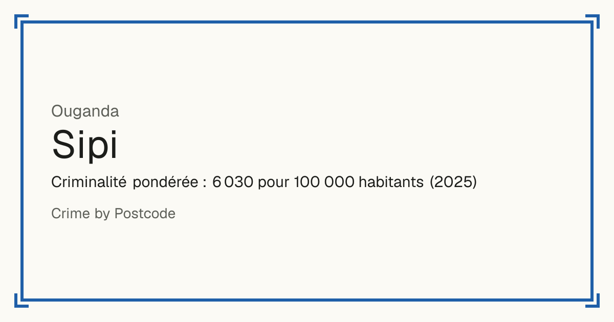 Sipi, Ouganda: Criminalité pondérée : 6 030 pour 100 000 habitants (2025).