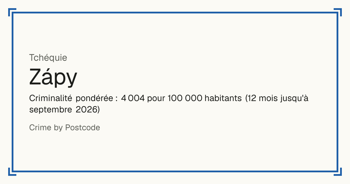 Zápy, Tchéquie: Criminalité pondérée : 4 004 pour 100 000 habitants (12 mois jusqu'à septembre 2026).