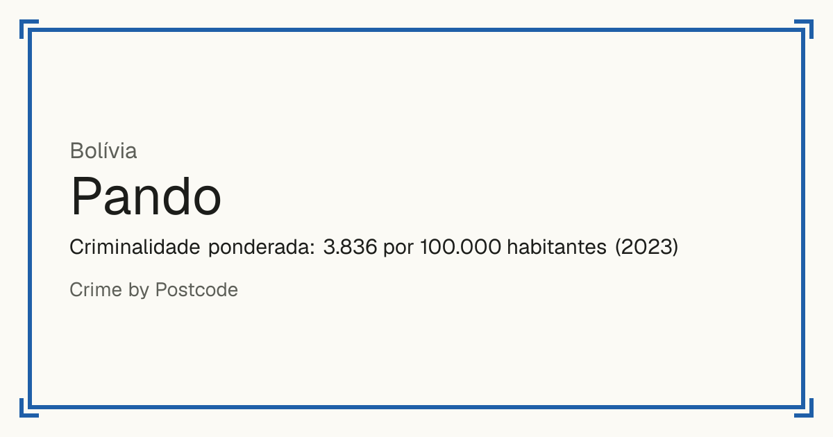 Pando, Bolívia: Criminalidade ponderada: 3.836 por 100.000 habitantes (2023).